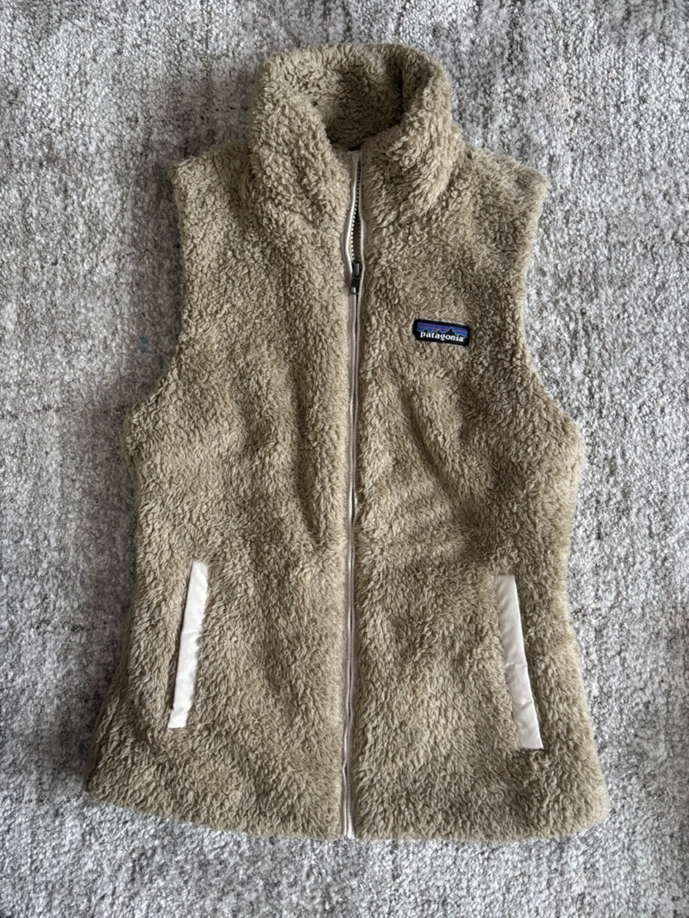 Patagonia Beige Sherpa Fleece Vest with Logo Patch
